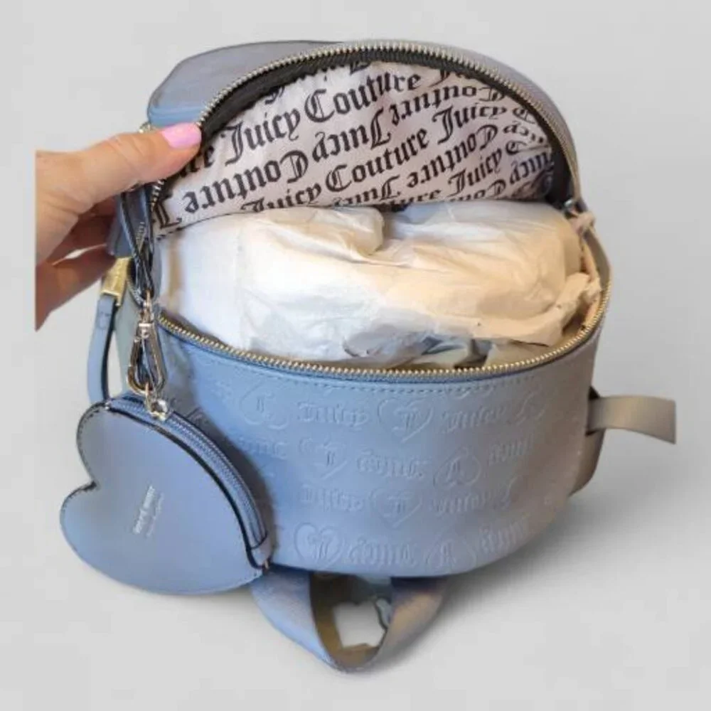 NEW‎ Juicy Couture Wordplay Slate Blue Faux Leather Backpack NWT